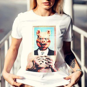 Corporate Pigs White Fashion Fit Graphic T Shirt